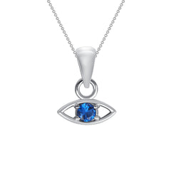 Evil Eye Round Blue Sapphire Pendant Necklace in Solid Gold