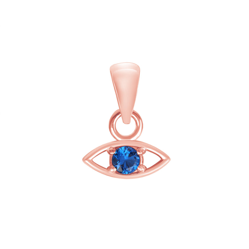 Evil Eye Round Blue Sapphire Pendant Necklace in Solid Gold