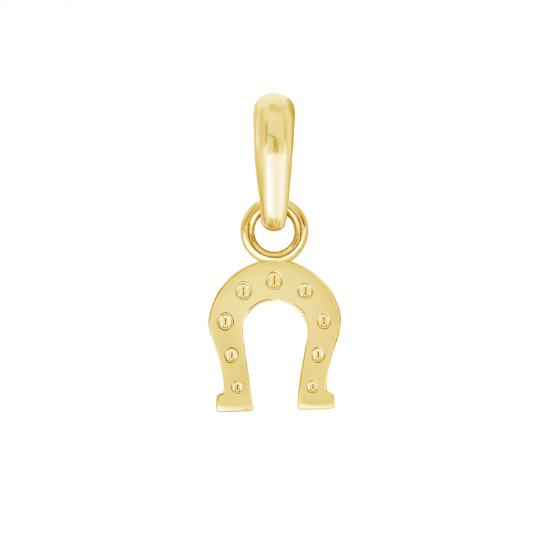 Horseshoe Hope Charm Pendant Necklace in Solid Gold