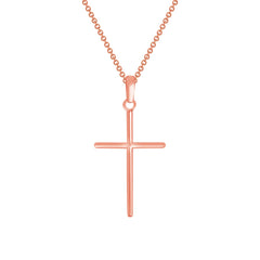 Simple Christian Cross Pendant Necklace in Solid Gold