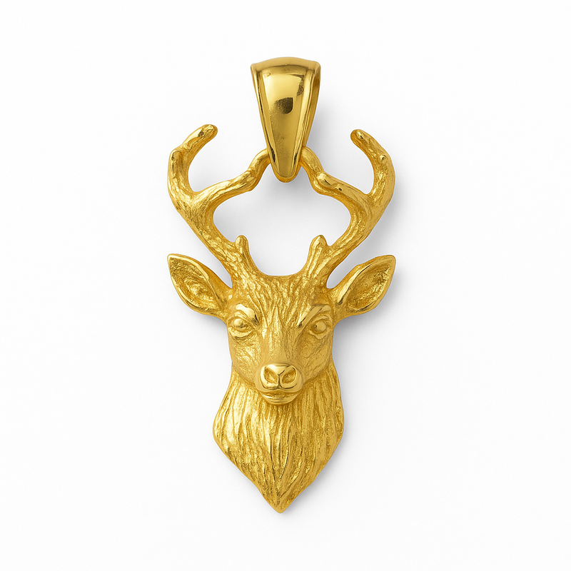 Deer Head Pendant – Vermeil Gold Plated 925 Sterling Silver Charm Necklace – Adjustable Chain