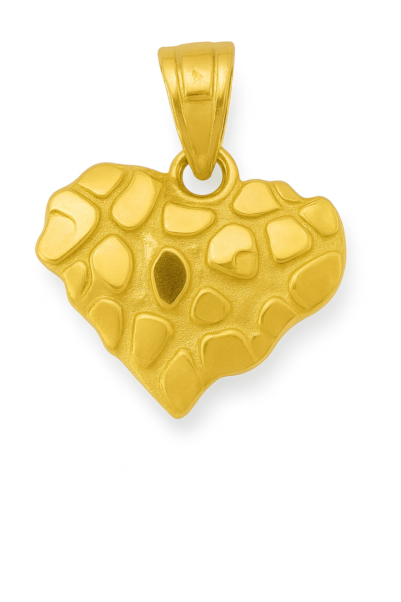 Nugget Heart Pendant Necklace – Gold Plated Sterling Silver Heart Charm Necklace for Women – Vermeil Diamond-Cut Nugget Jewelry with 16–18" Rolo Chain – Made in USA.