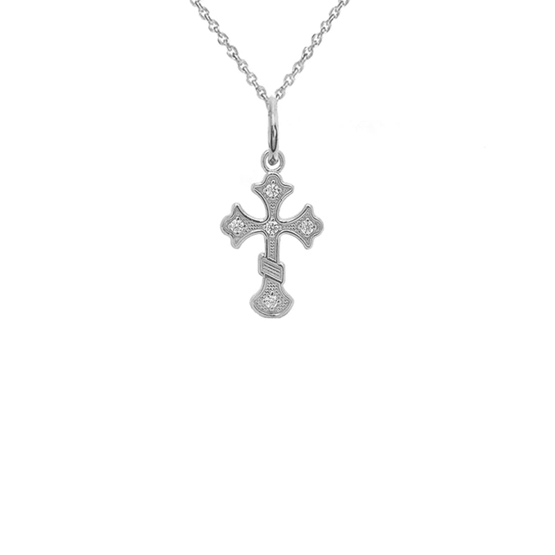 Dainty Diamond Eastern Orthodox Cross Pendant Necklace