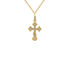 Dainty Diamond Eastern Orthodox Cross Pendant Necklace in Solid Gold