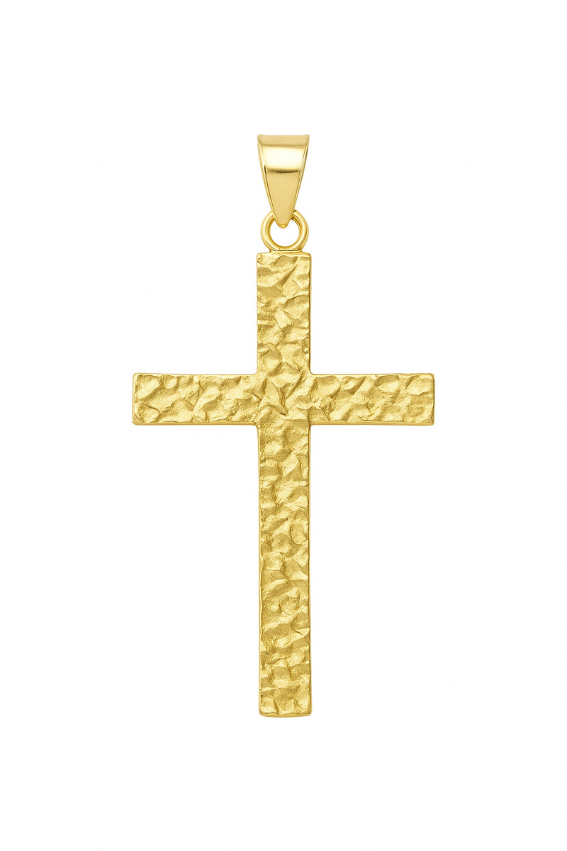 Extra Large Nugget Cross Pendant Sparkle Cut – Gold Plated Vermeil 925 Sterling Silver Cross Pendant