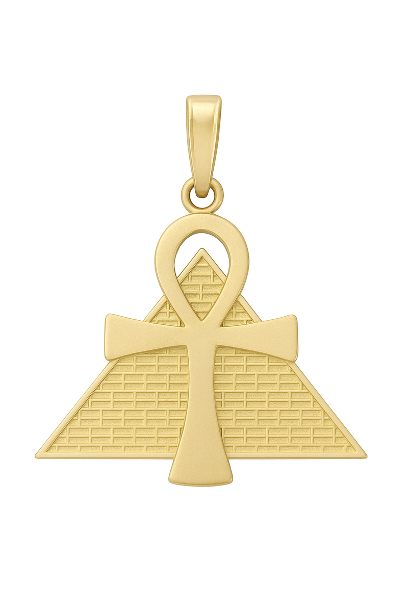 Egyptian Ankh Pyramid Pendant Necklace – Vermeil Gold Plated 925 Sterling Silver Charm Necklace – Adjustable Chain