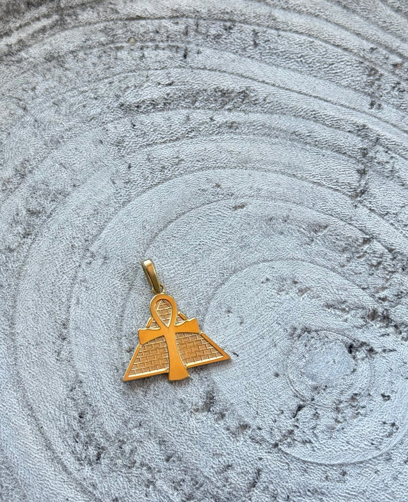 Egyptian Ankh Pyramid Pendant Necklace – Vermeil Gold Plated 925 Sterling Silver Charm Necklace – Adjustable Chain