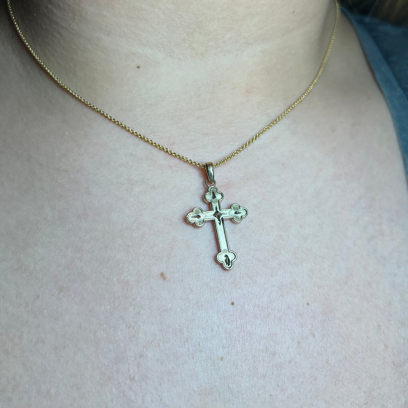 Solid Gold Diamond Cut Cross Pendant Necklace