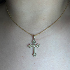 Solid Gold Diamond Cut Cross Pendant Necklace