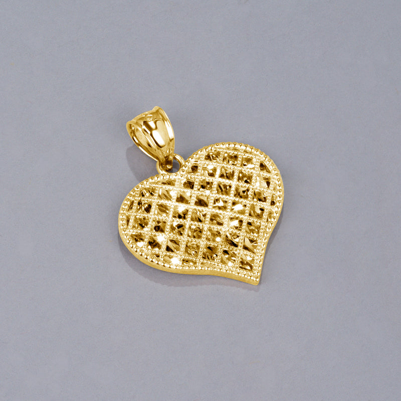 Diamond Cut Heart Pendant Necklace in Solid Gold