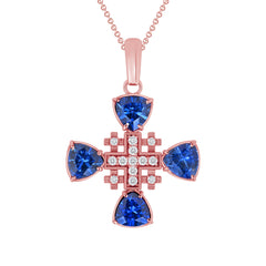 Lab Created Sapphire and Diamond Large Jerusalem Cross in Solid Gold