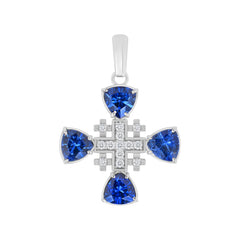 Sapphire Diamond Large Jerusalem Cross in Solid Gold
