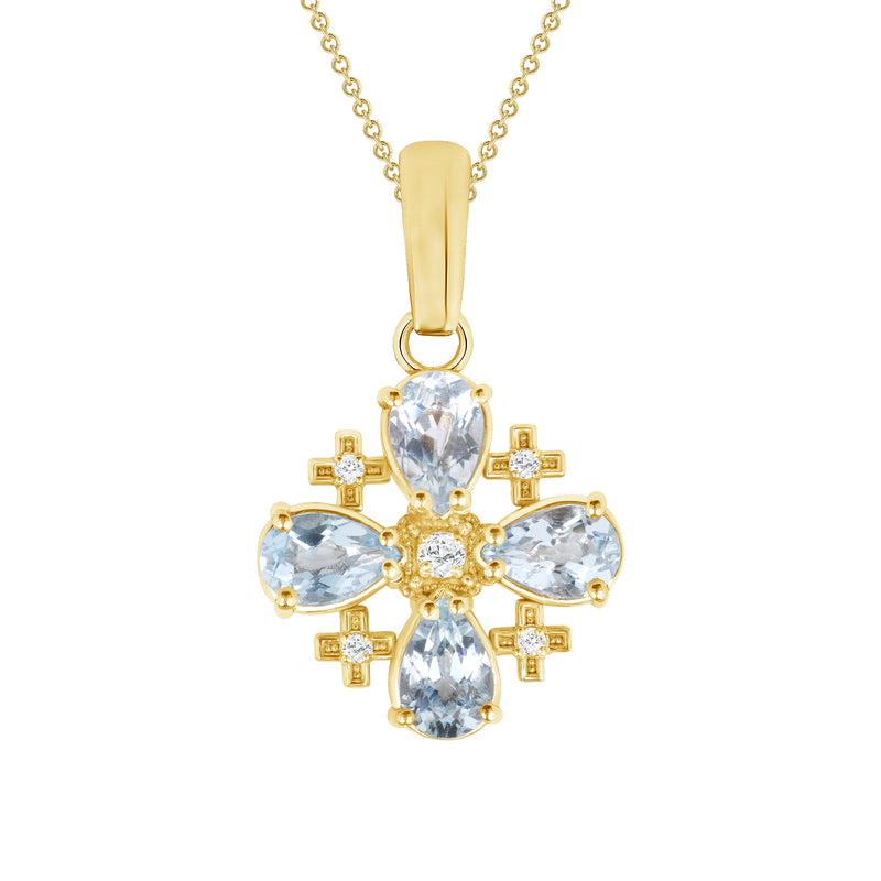Aquamarine Diamond Jerusalem Cross Pendant in Solid Gold
