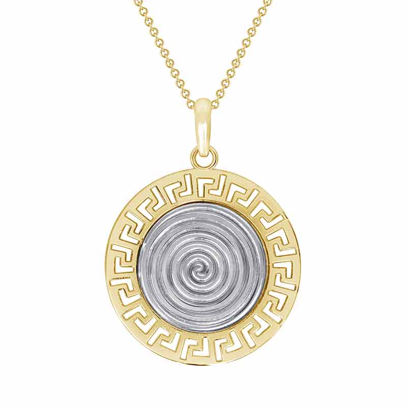 Silver Center Greek Spiral Circle Pendant Necklace