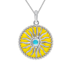 Turquoise Sun and Yellow Enamel Round Pendant Necklace