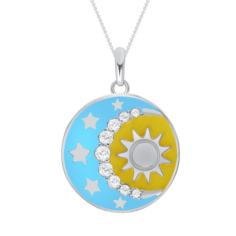 Day and Night Blue Enamel CZ Pendant Necklace