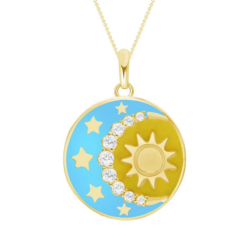 Day and Night Blue Enamel CZ Pendant Necklace