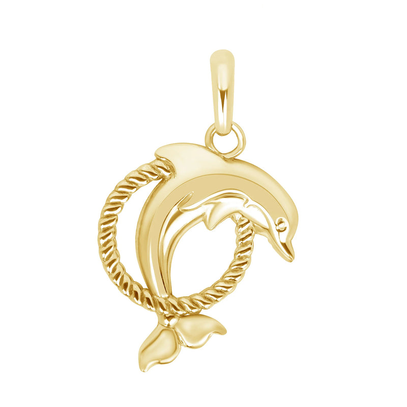 Gold Plated Dolphin Rope Charm Pendant Necklace - Vermeil Dolphin Rope Pendant