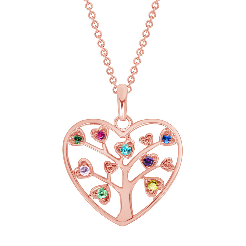 Multicolor Family Tree Heart Pendant Necklace