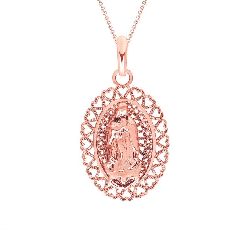 Our Lady of Guadalupe Open Heart Filigree Pendant Necklace