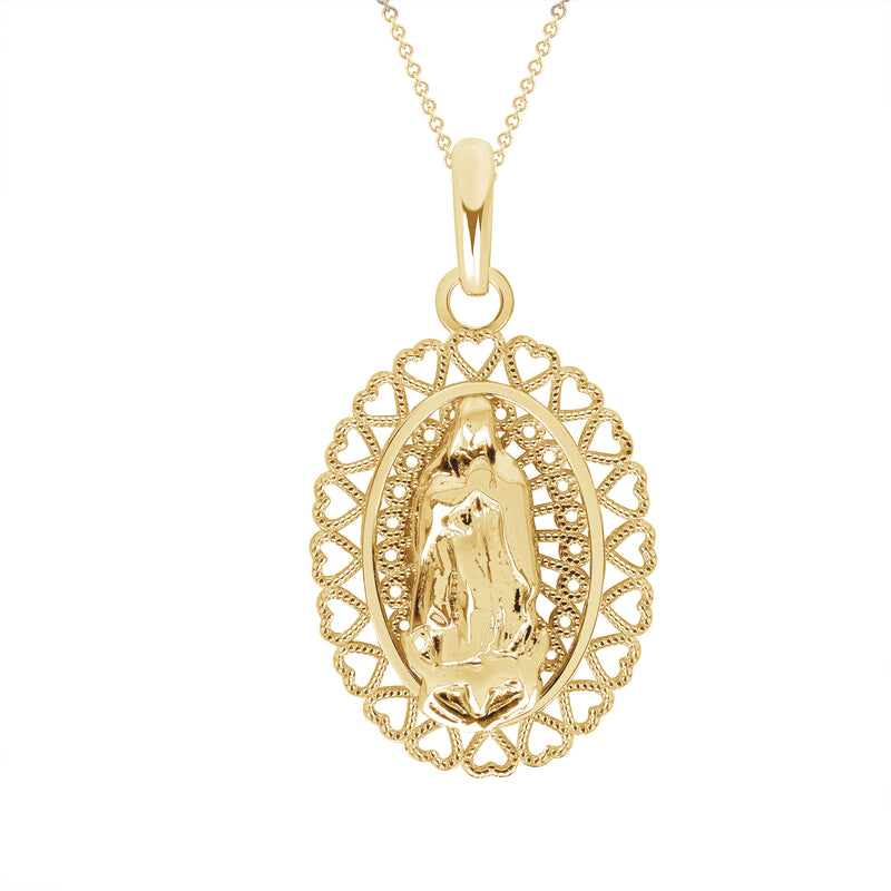 Our Lady of Guadalupe Open Heart Filigree Pendant Necklace