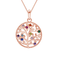 Colorful Stone Family Tree Rope Circle Pendant Necklace