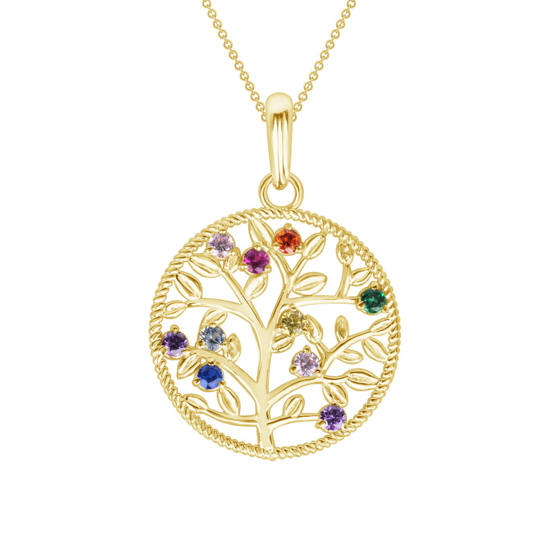 Colorful Stone Family Tree Rope Circle Pendant Necklace