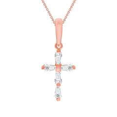 Small Citrine and CZ Studded Cross Pendant Necklace in Solid Gold