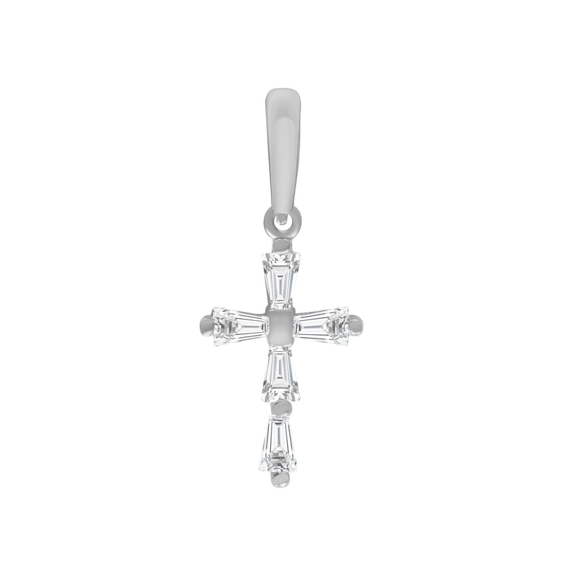 Dainty Baguette CZ Studded Cross Pendant Necklace in Solid Gold