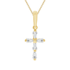 Small Citrine and CZ Studded Cross Pendant Necklace in Solid Gold