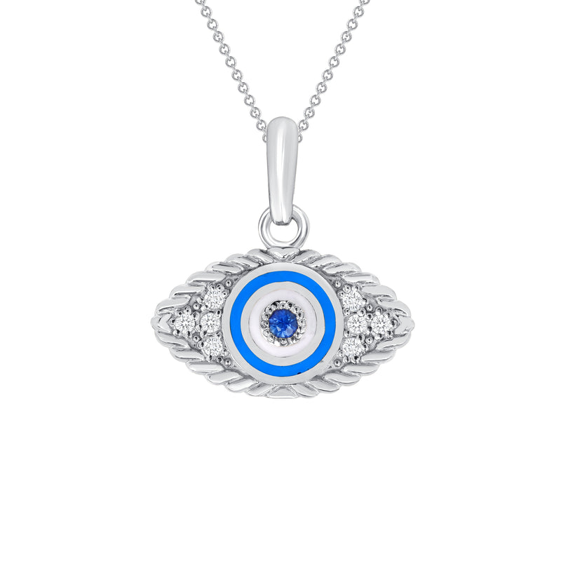 Sterling Silver Evil Eye Rope Enamel Charm Pendant Necklace