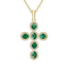 Oval Cut Gemstone and Diamond Cross Pendant Necklace in 14K Solid Gold