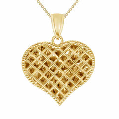 Diamond Cut Heart Pendant Necklace in Solid Gold