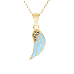 Blue Enamel Wing Pendant Necklace