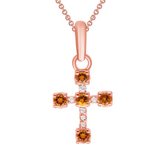 Dainty Gemstone Cross Pendant Necklace in Solid Gold