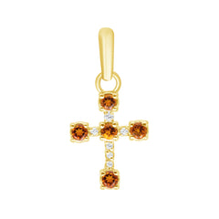 Dainty Gemstone Cross Pendant Necklace in Solid Gold
