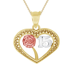 Rose Quince Años Heart Pendant Necklace