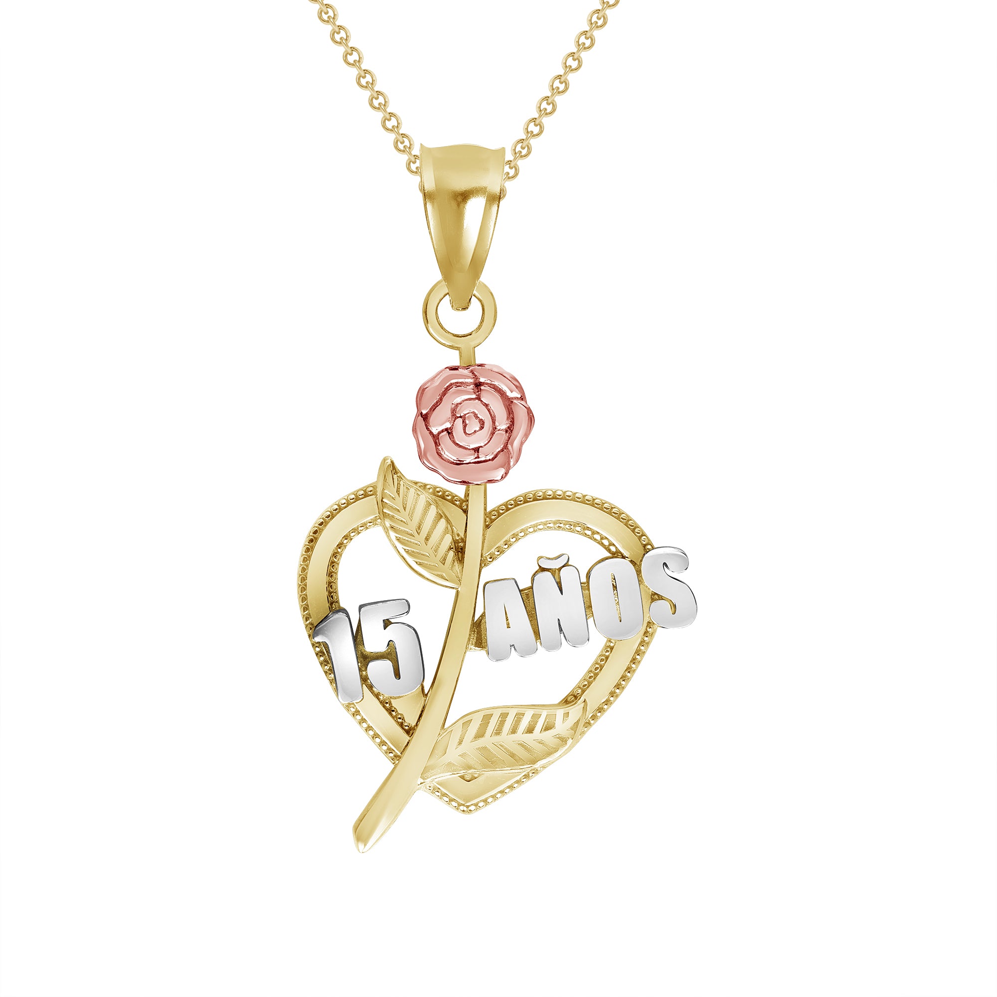 Primal Gold 14 Karat Yellow Gold 15 in Quince Anos Heart Frame Pendant with  18-inch Cable Rope Chain - Walmart.com