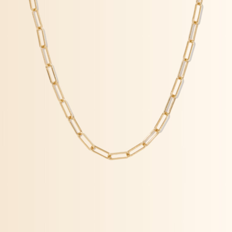 14k Solid Gold Dainty Small Paperclip Chain Necklace