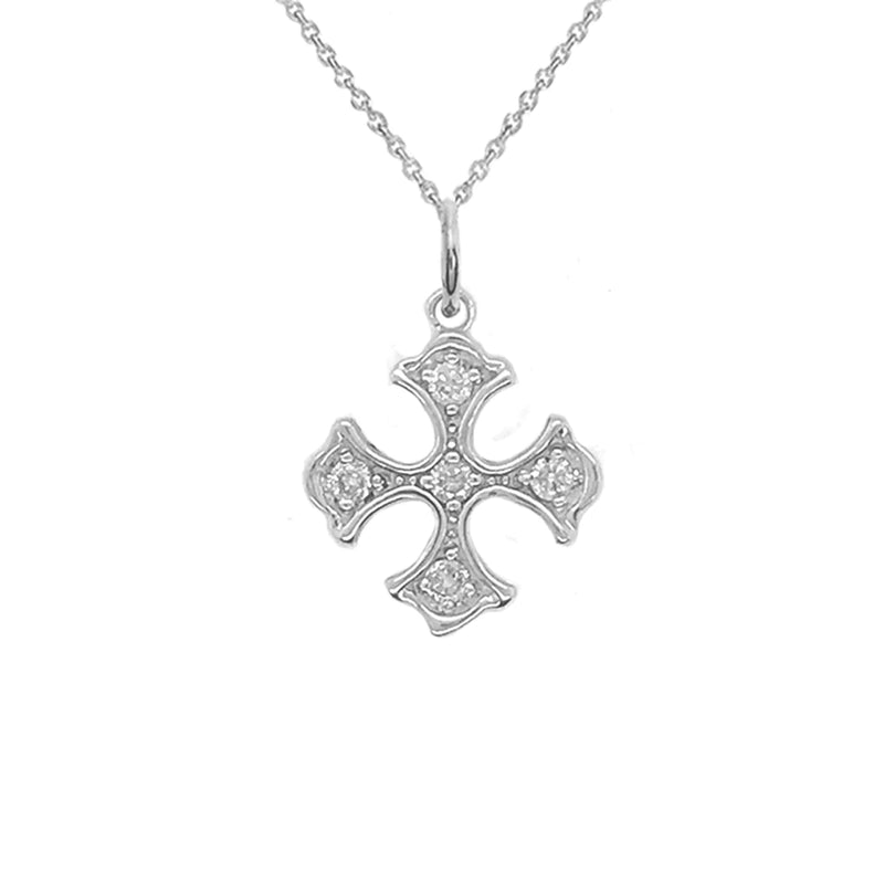 Diamond Heraldic Cross Charm Pendant Necklace