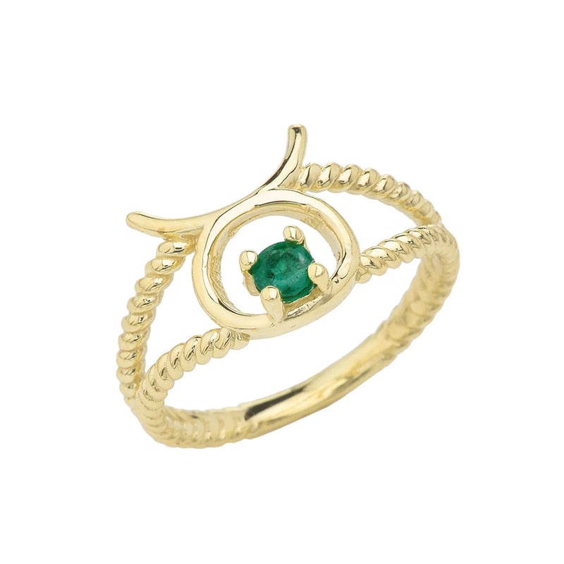 Zodiac Birthstone Rope Ring in Solid Gold