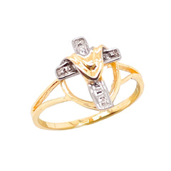 Diamond Cloaked Cross Ring in Solid Two Tone Gold