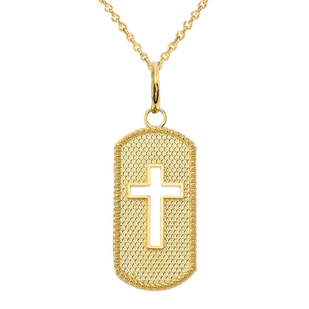 Cut Out Cross Dog Tag Pendant Necklace in Solid Gold | Takar Jewelry Cut Out Cross Dog Tag Pendant Necklace in Solid Gold | Takar Jewelry
