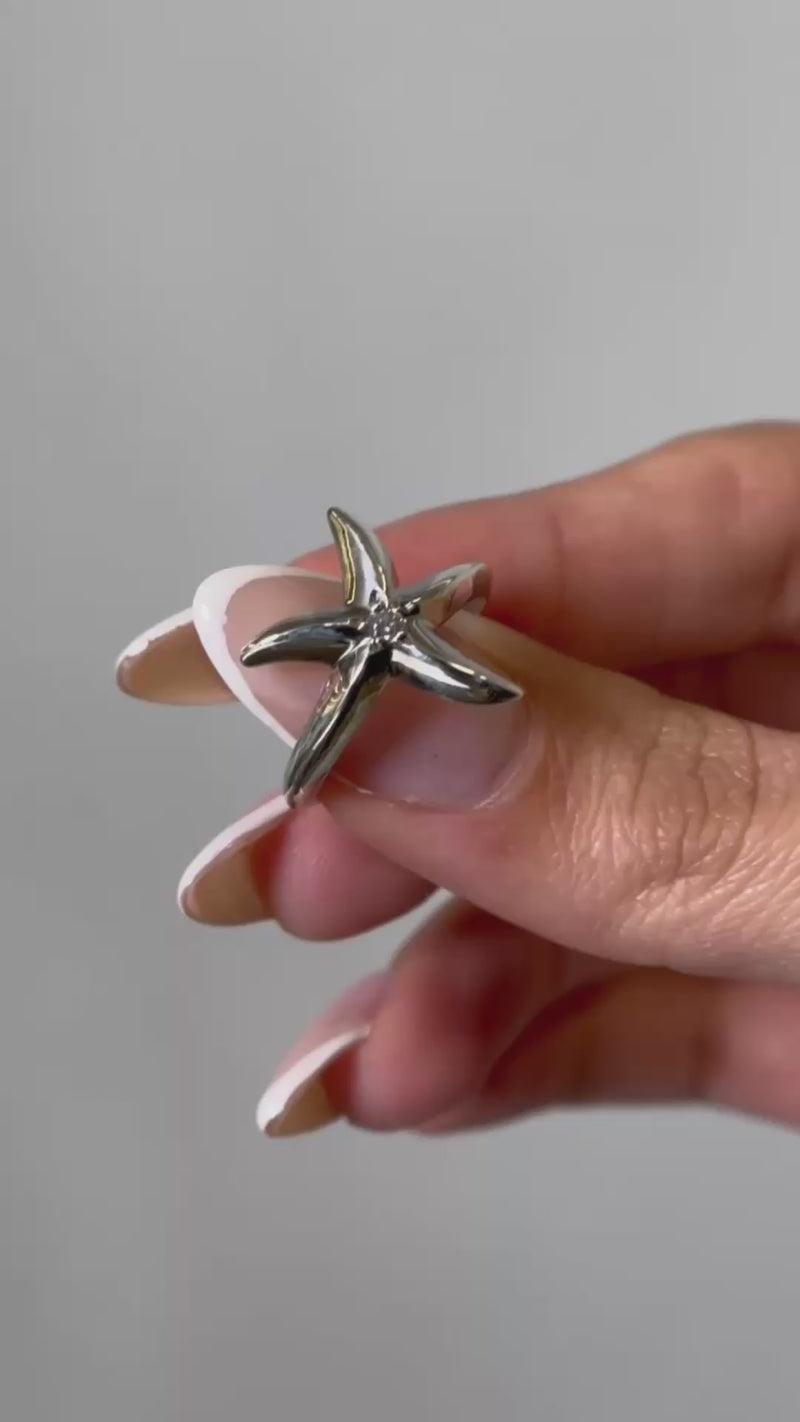 Starfish and Diamond Ring in Sterling Silver