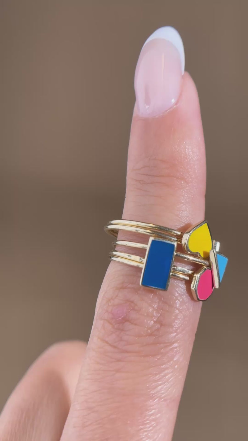 Dainty Stackable Enamel Ring Collection in 14k Solid Yellow Gold (10 Variations)