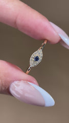 Dainty Diamond & Sapphire Evil Eye Ring in Solid Gold