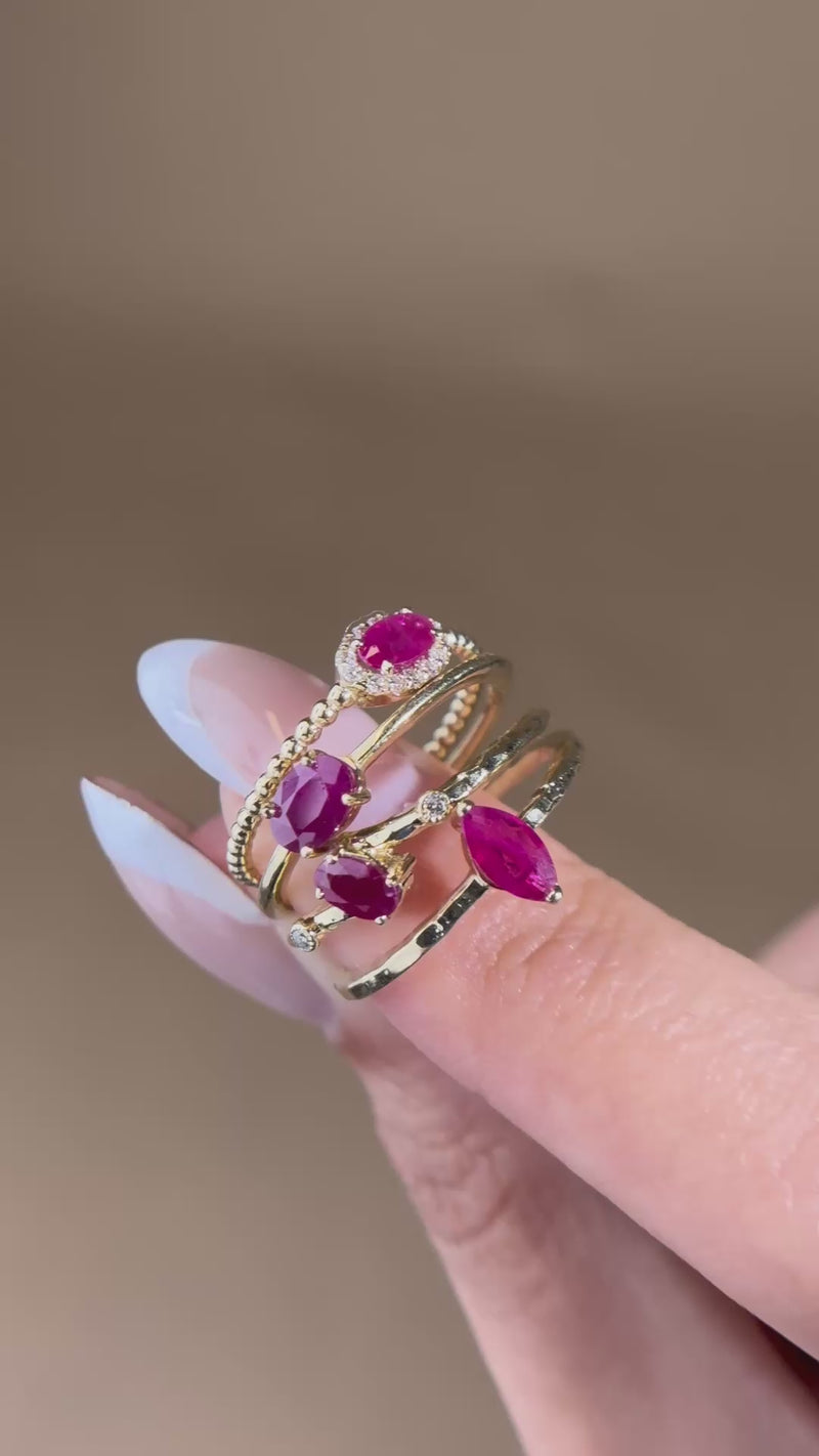 Marquise-Shaped Genuine Ruby and White Topaz Engagement/Promise Ring in Yellow Gold