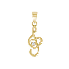 Treble Clef Pendant Necklace With A Heart  in Solid Gold