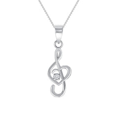Treble Clef Pendant Necklace With A Heart  in Solid Gold