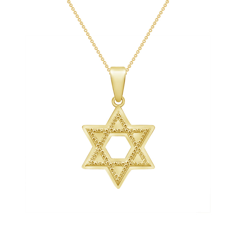 Religious Star of David Pendant Necklace in Solid Gold
